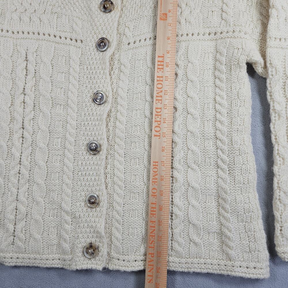 Aran Crafts Ireland Cardigan Womens M Button Up Wool Cable Knit Fisherman Ivory - Picture 14 of 15